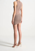 Asymmetric Knit Mini Dress - Taupe/Beige