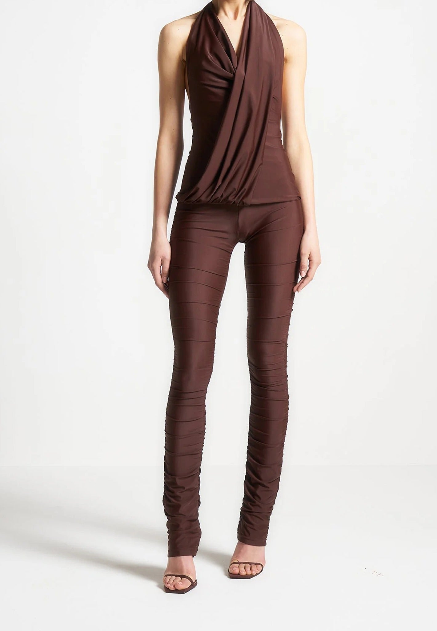 Draped Halterneck Top - Brown