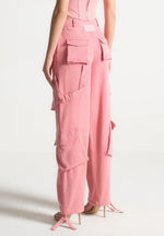 Anne - High Waisted Cargo Pants - Washed Pink