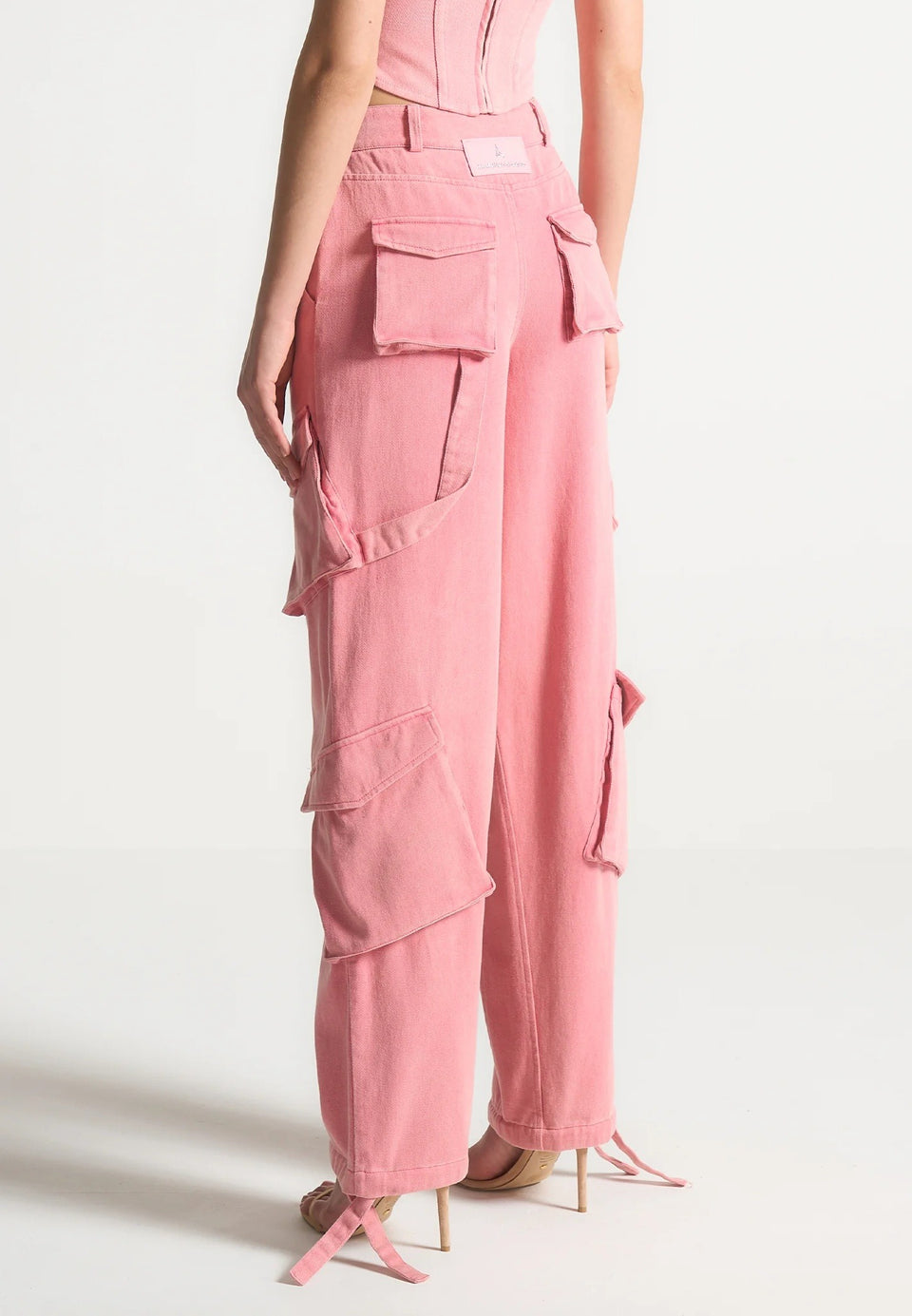 Anne - High Waisted Cargo Pants - Washed Pink