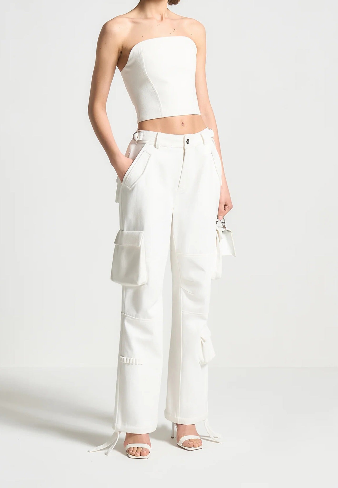 Mid Rise Cargo Pants - White