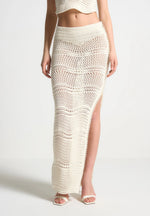 Pearl Applique Crochet Maxi Skirt - Cream