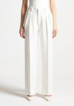 Julie - Pinstripe Twin Pleat Tailored Trousers - White