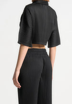Mona - Pleated Cropped Shirt - Black