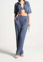 Mona - Pleated Cropped Shirt - Blue