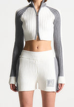 Rib Knit Track Jacket - Off White/Grey