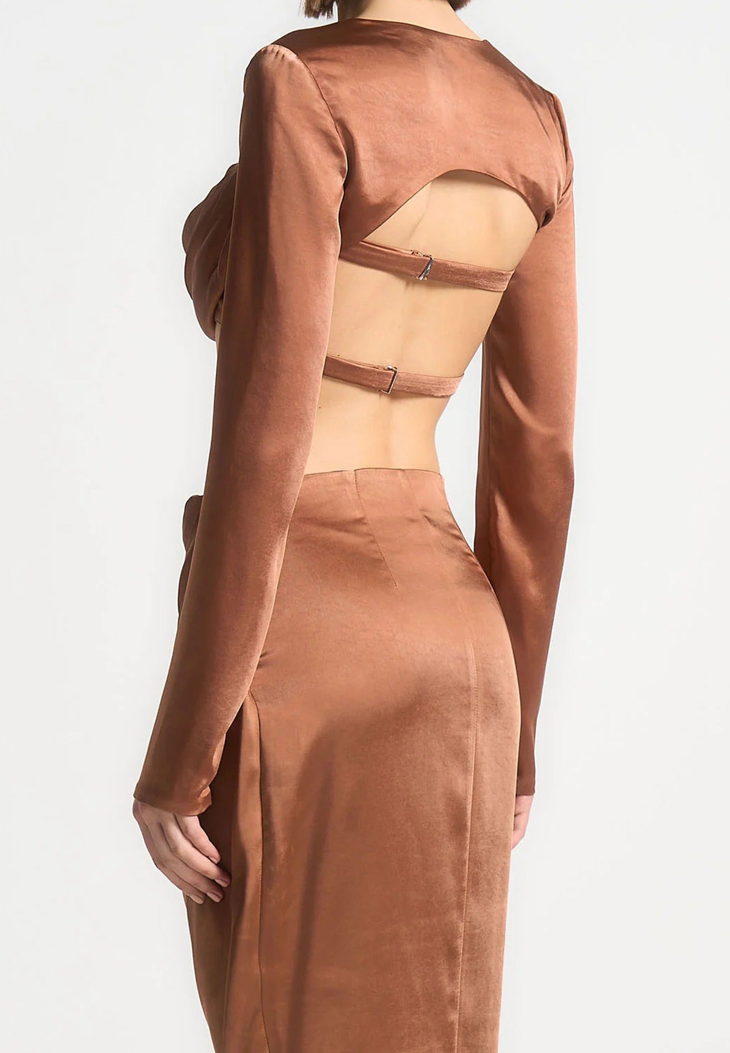 Satin Drape Bandeau Bolero Top - Bronze