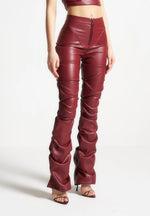 Caroline - Tacked Leather Flared Trousers - Wine Red