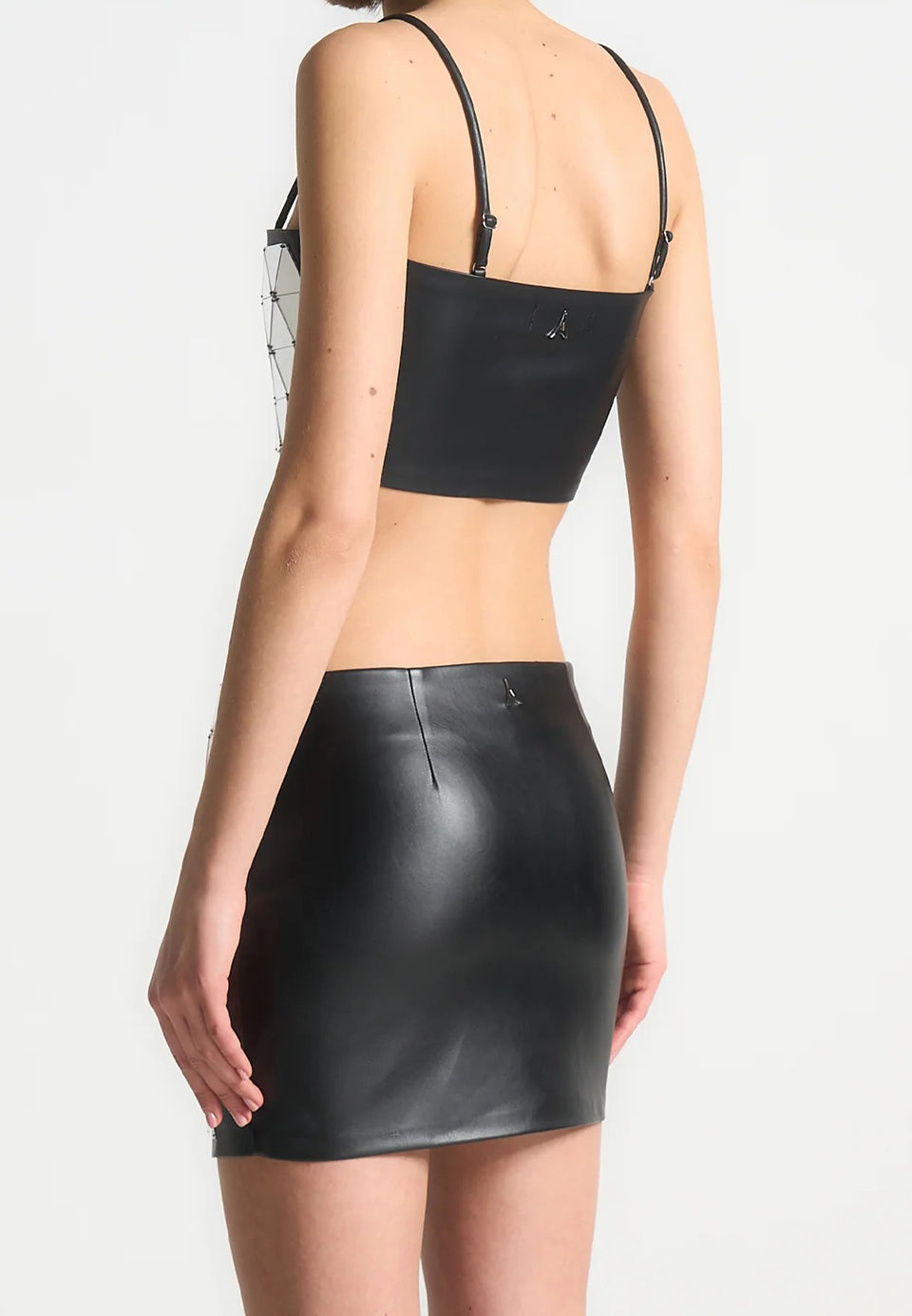 Leather Mirrored Bandeau Top - Silver/Black