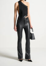 Suede & Leather Asymmetric Backless Top - Black
