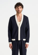 Clovis - Tailored Cardigan With Contrast Placket - Navy/White