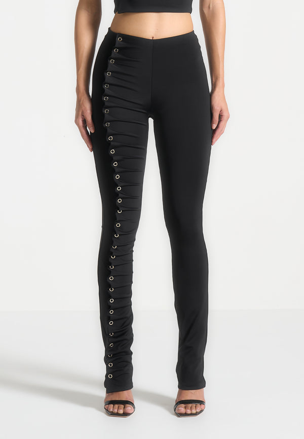 Eyelet Detail Tacked Leggings - Black