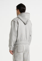 Ivan - Whipstitch Raglan Effect Zip Hoodie - Light Grey