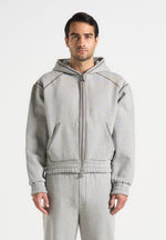 Ivan - Whipstitch Raglan Effect Zip Hoodie - Light Grey