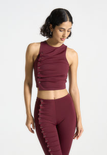 Eyelet Detail Tacked Racer Top  - Wine Red