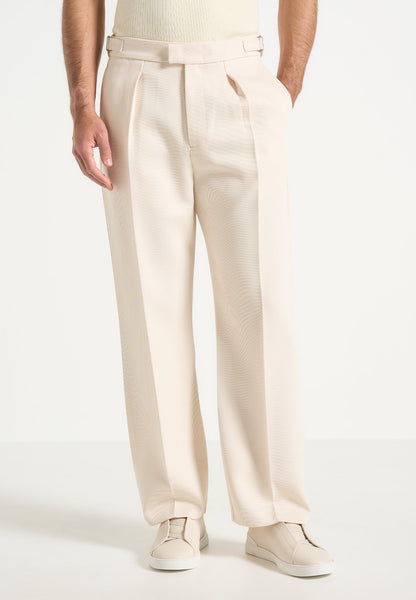 Dorian Relaxed Fit Twill Pleated Tailored Trousers Cream