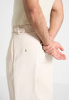 Dorian - Relaxed Fit Twill Pleated Tailored Trousers - Cream
