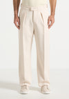 Dorian - Relaxed Fit Twill Pleated Tailored Trousers - Cream