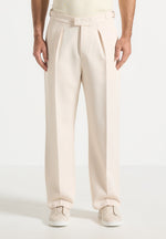 Dorian - Relaxed Fit Twill Pleated Tailored Trousers - Cream