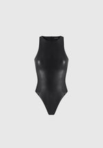 Josie - Leather Racer Neck Bodysuit - Black
