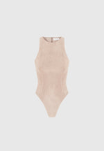 Adele - Suede Racer Neck Bodysuit - Taupe