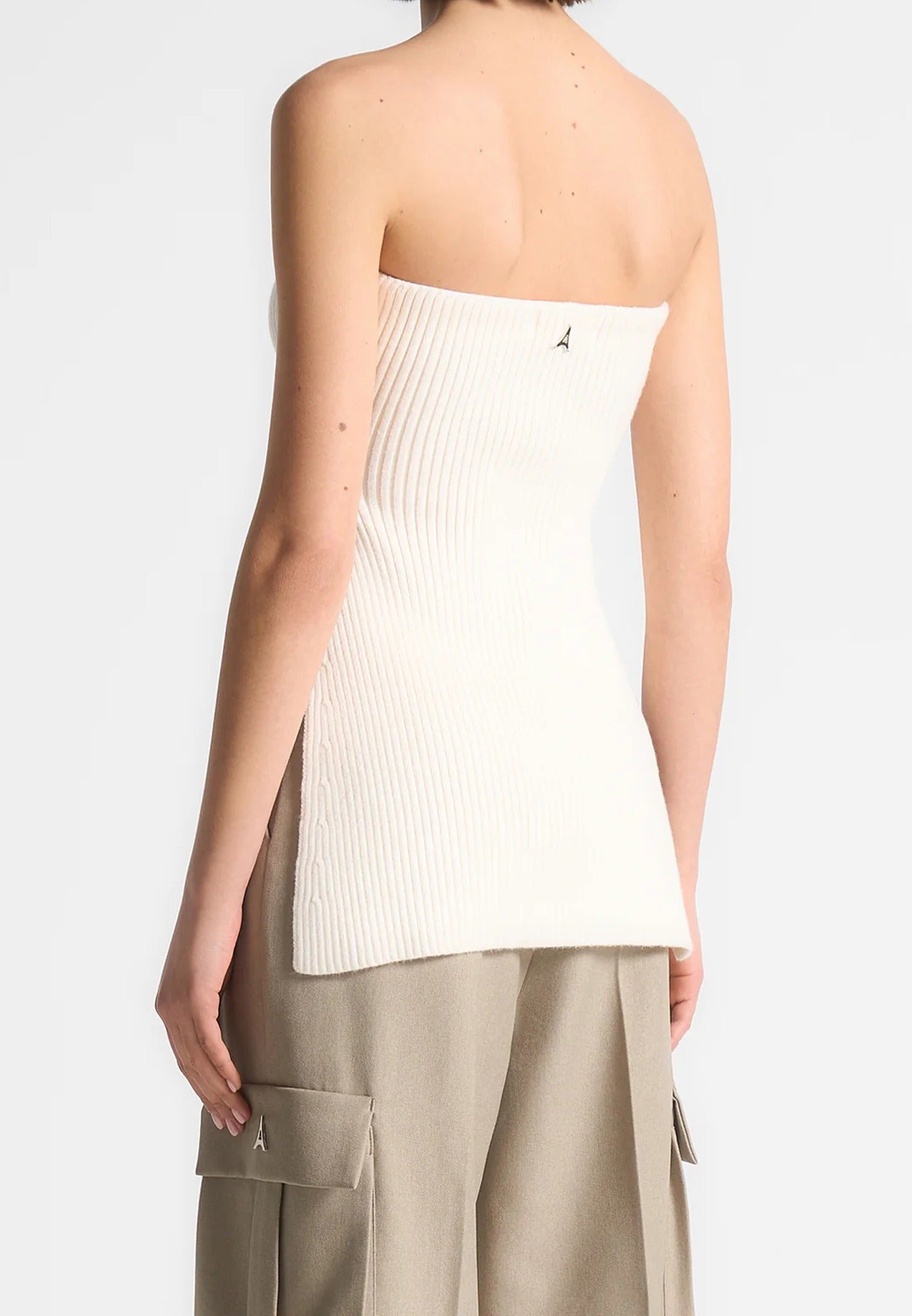 Rib Knit Longline Bandeau Top - Off White