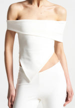 Angled Hem Bardot Top - Off White