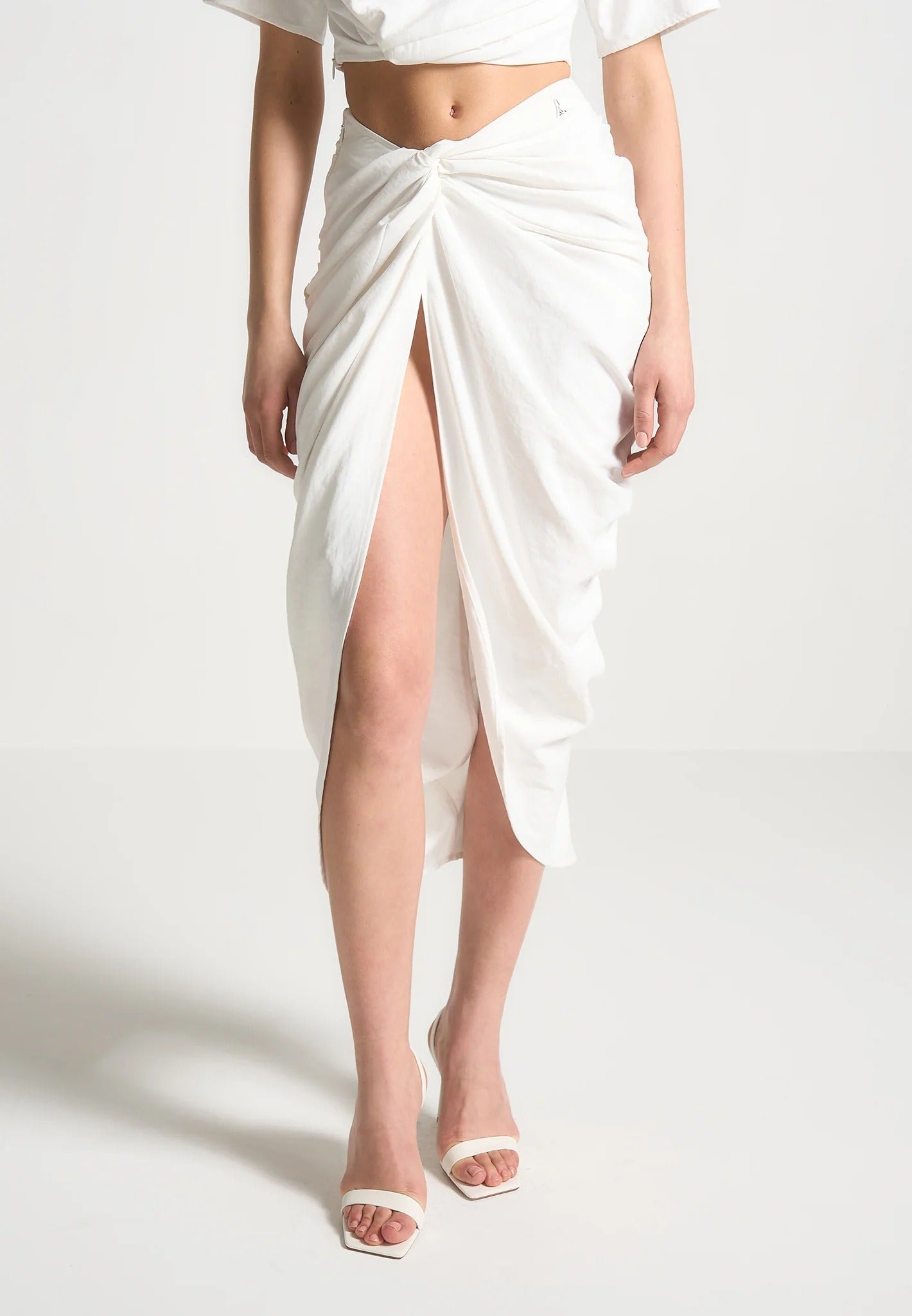 Asymmetric Drape Midaxi Skirt - White