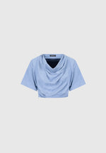 Cowl Neck Drape T-Shirt - Blue