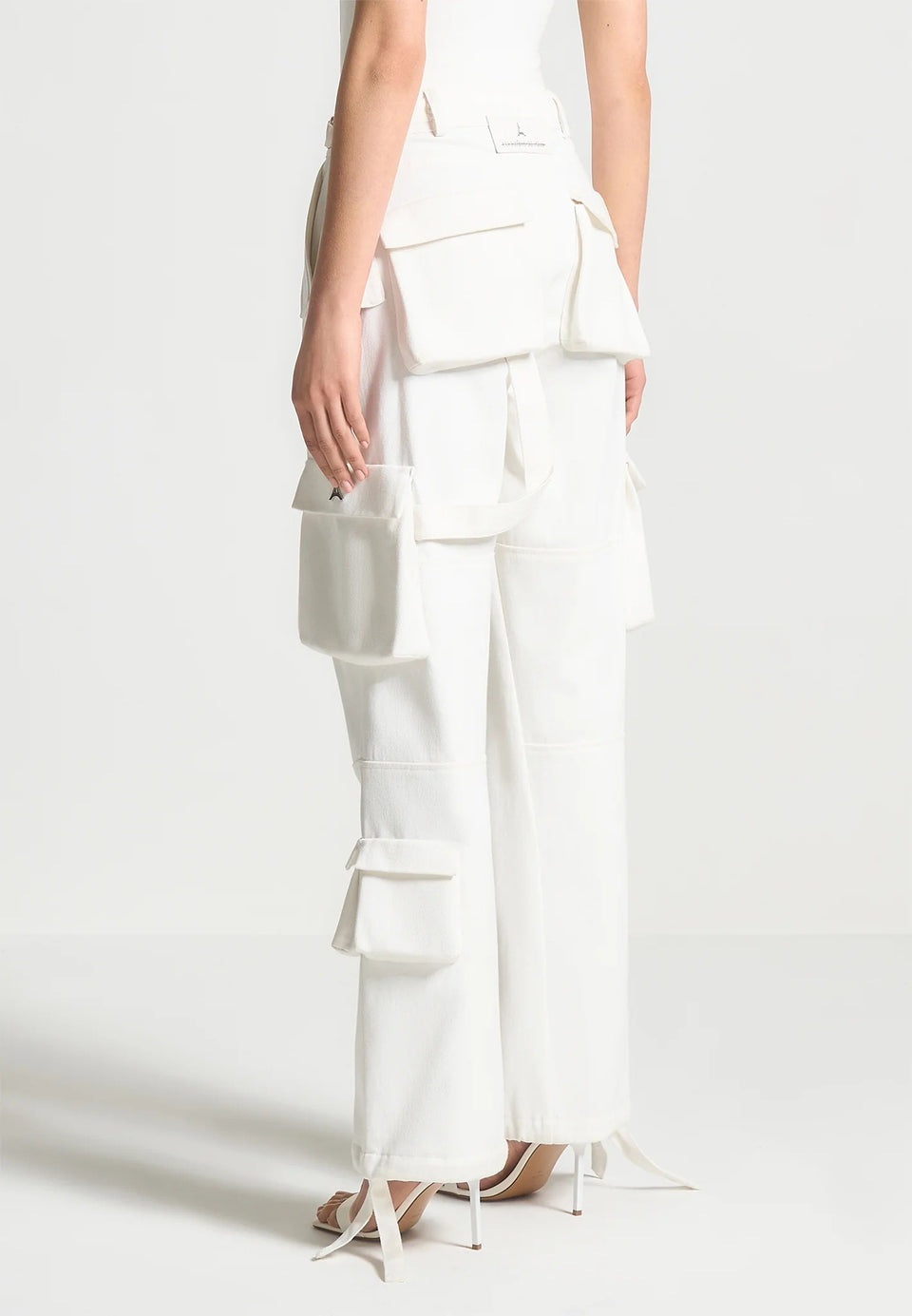 Mid Rise Cargo Pants - White