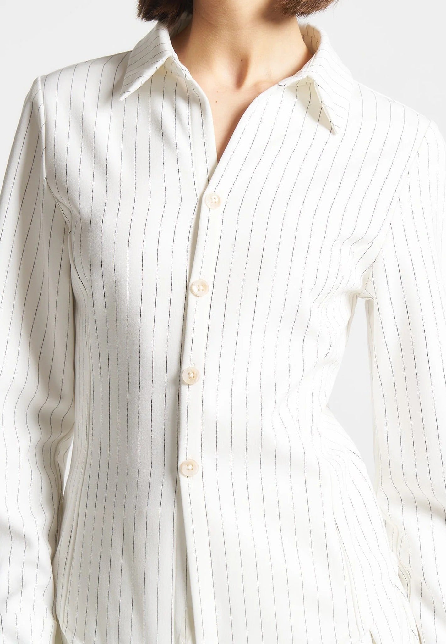 Sonia - Pinstripe Angled Shirt - White
