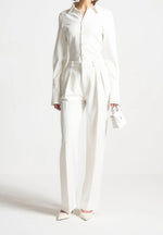 Julie - Pinstripe Twin Pleat Tailored Trousers - White