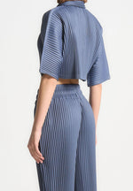 Mona - Pleated Cropped Shirt - Blue