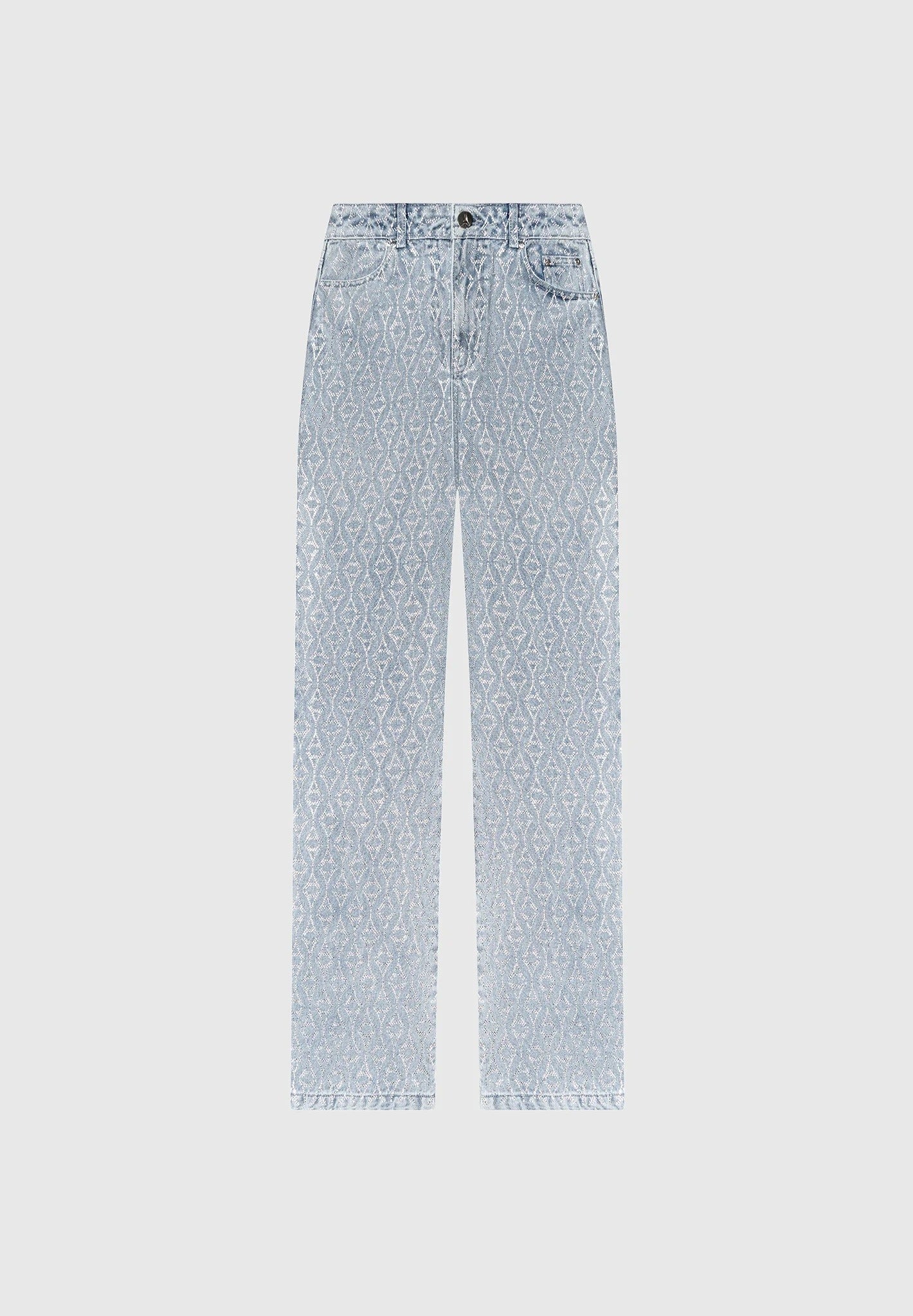 Alma - Rhinestone Eiffel Straight Leg Jeans - Mid Blue