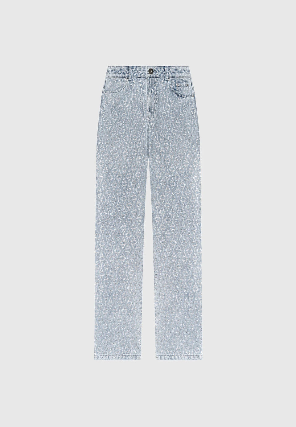 Alma - Rhinestone Eiffel Straight Leg Jeans - Mid Blue