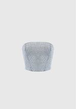 Rhinestone Eiffel Denim Bandeau Corset Top - Mid Blue