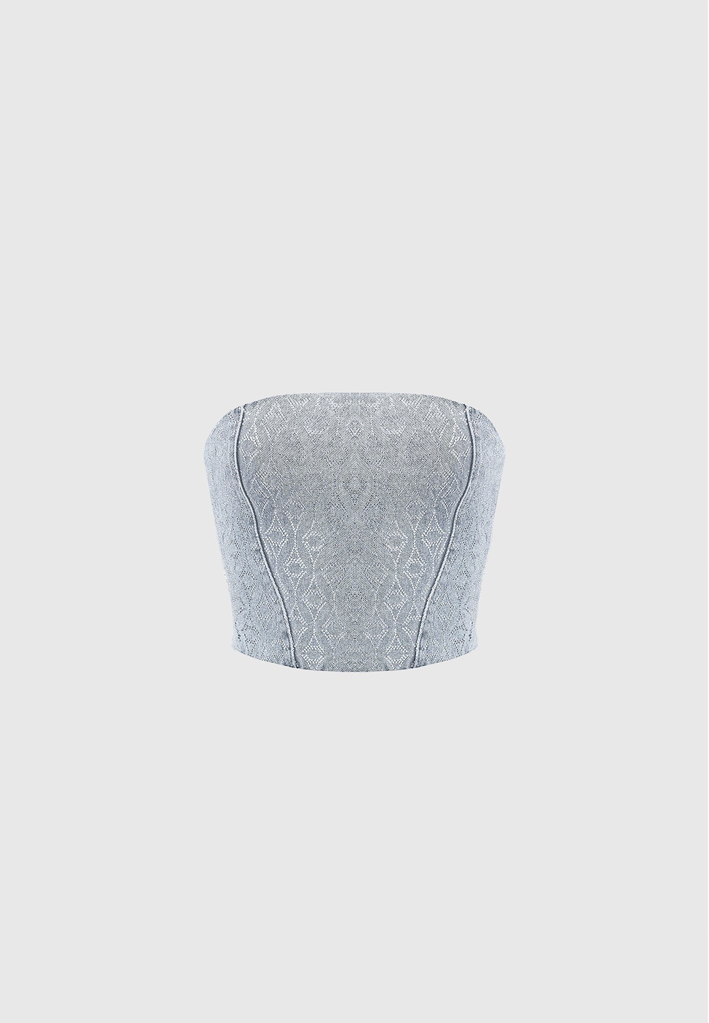 Rhinestone Eiffel Denim Bandeau Corset Top - Mid Blue