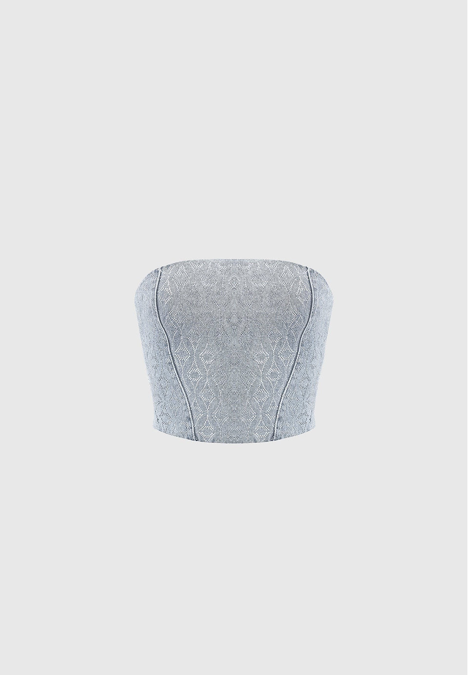 Rhinestone Eiffel Denim Bandeau Corset Top - Mid Blue