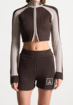 Rib Knit Track Jacket - Brown/Beige