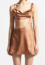 Satin Bralette Fluted Mini Dress - Bronze