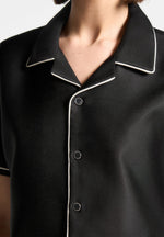 Satin Cropped Shirt with Piping - Black