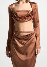 Satin Drape Bandeau Bolero Top - Bronze