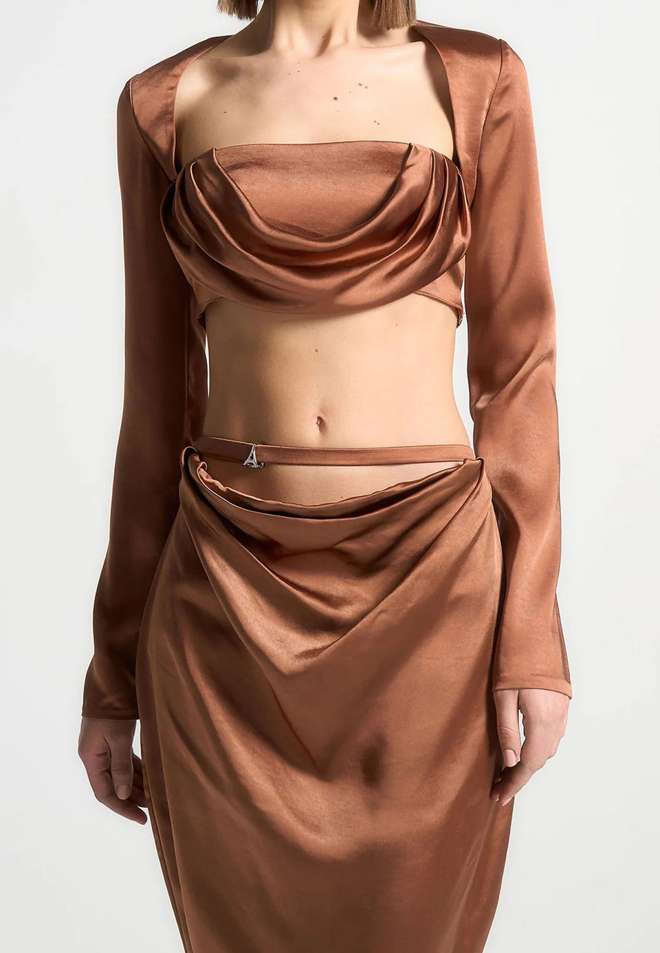 Satin Drape Bandeau Bolero Top - Bronze