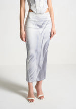 Satin Renaissance Body Print Midaxi Skirt - Off White