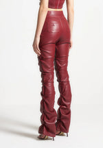 Caroline - Tacked Leather Flared Trousers - Wine Red