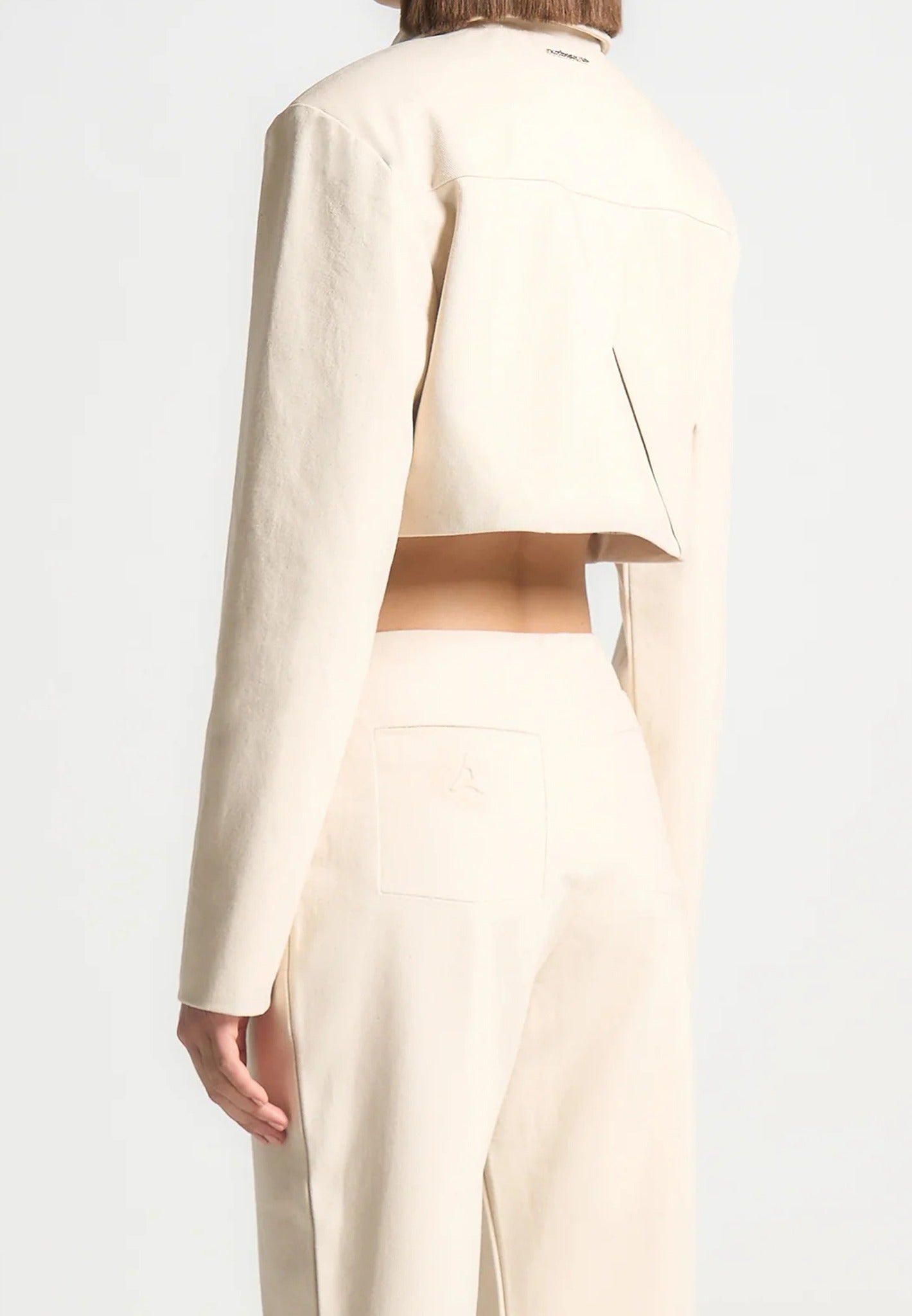 Wide Shoulder Cropped Denim Jacket - Cream
