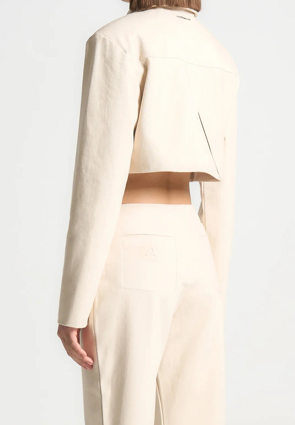 Wide Shoulder Cropped Denim Jacket - Cream