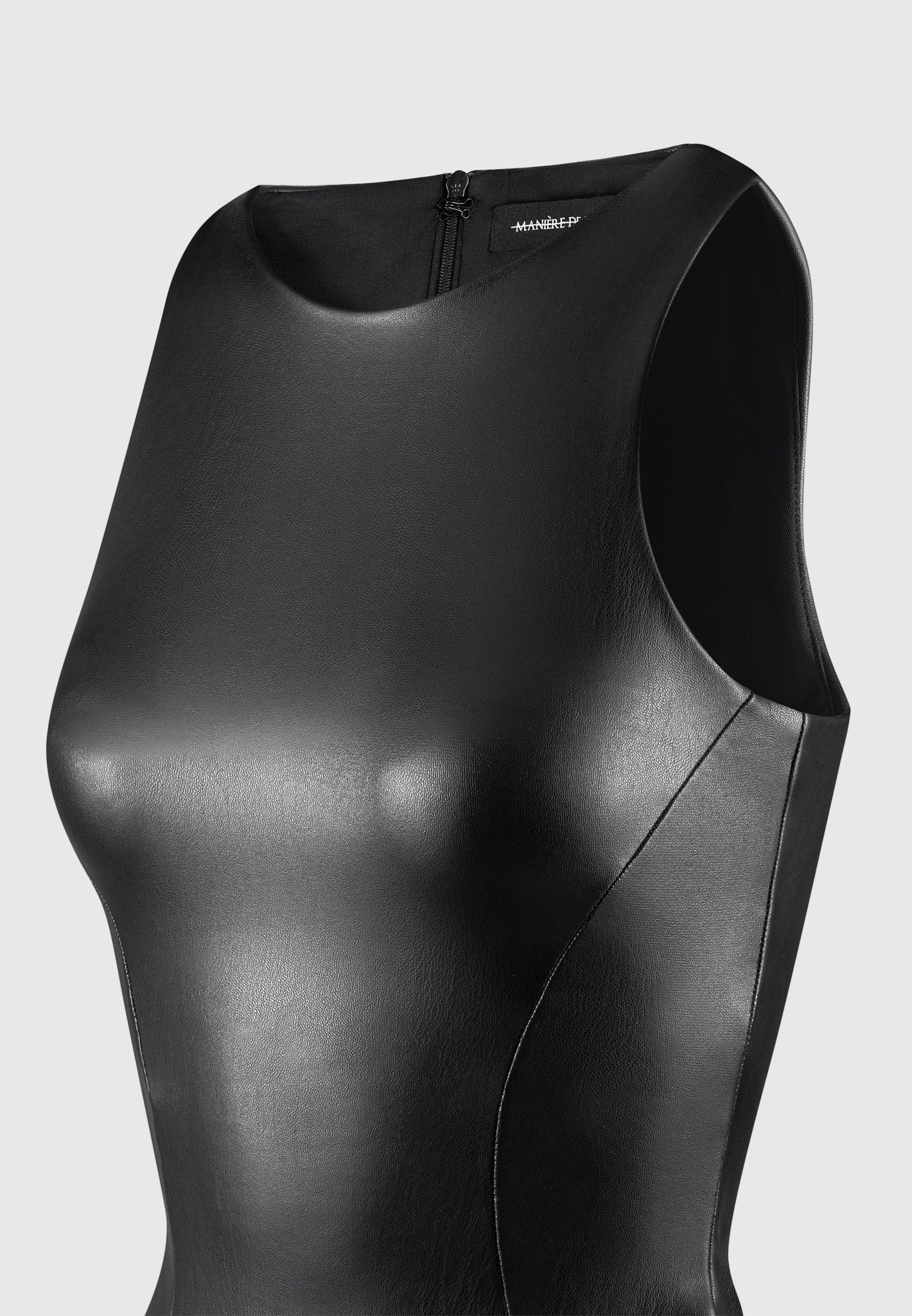 Josie - Leather Racer Neck Bodysuit - Black