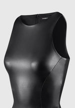 Josie - Leather Racer Neck Bodysuit - Black