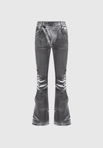 Oil Print Tacked Fit and Flare Jeans - White/Grey